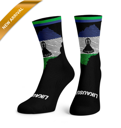 Lesotho Map-Flag Socks BLACK - New